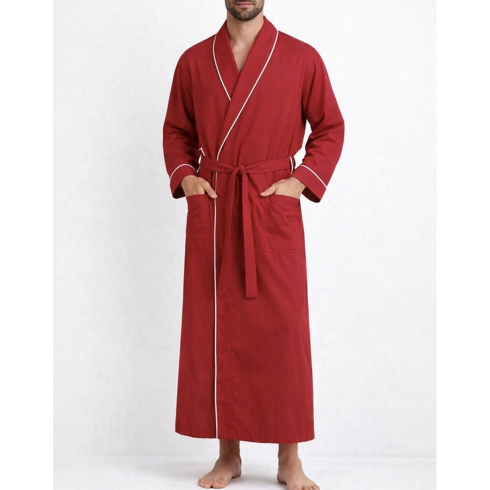Vintage Red Cotton Robe Belted Long Loungewear